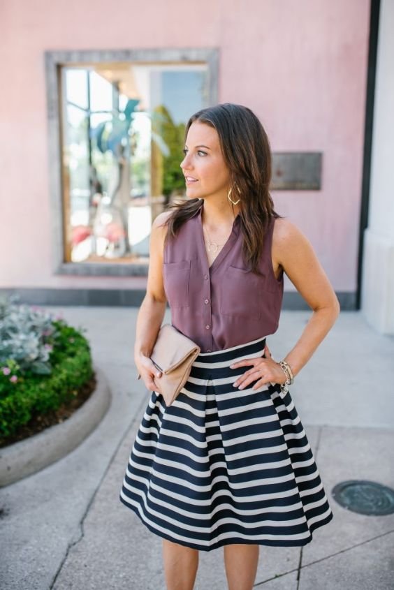 Sleeveless Blouse and A-Line Skirt