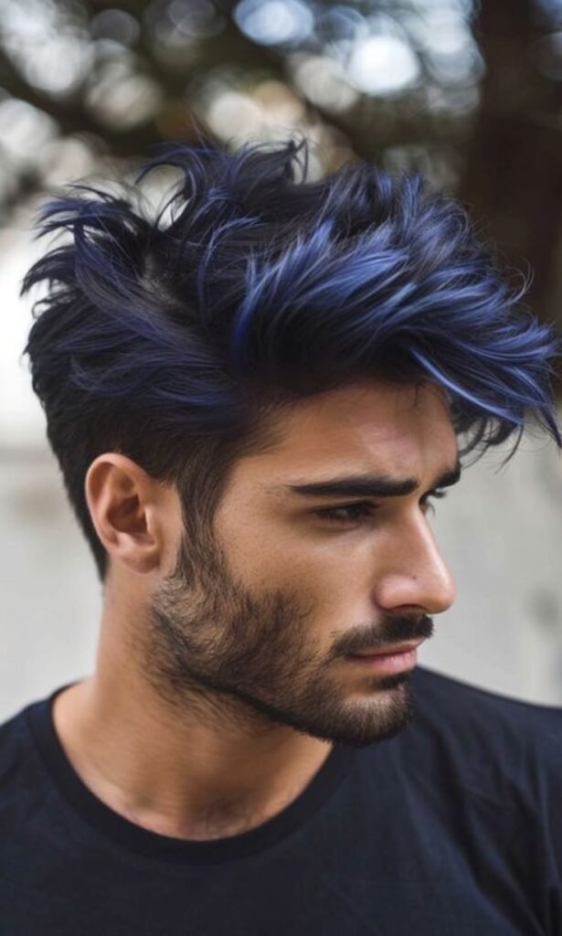 Blue-Tinted Highlights on Black Hair