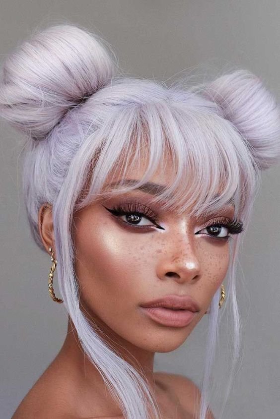 Cute Two Space Bun And Bangs