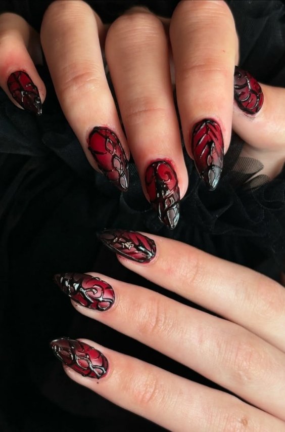 Deep Red Gothic Nails