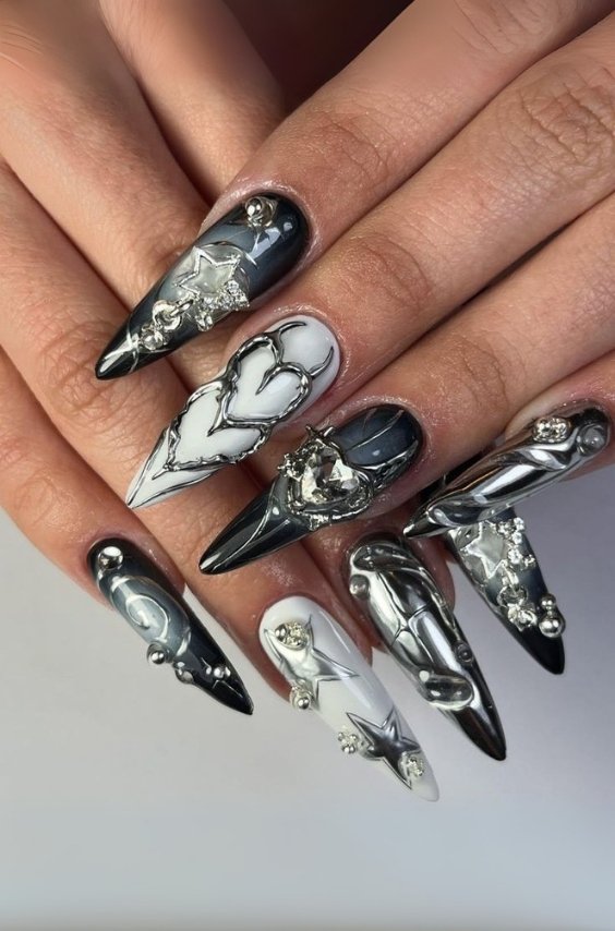 Gothic Nails with Metal Accents