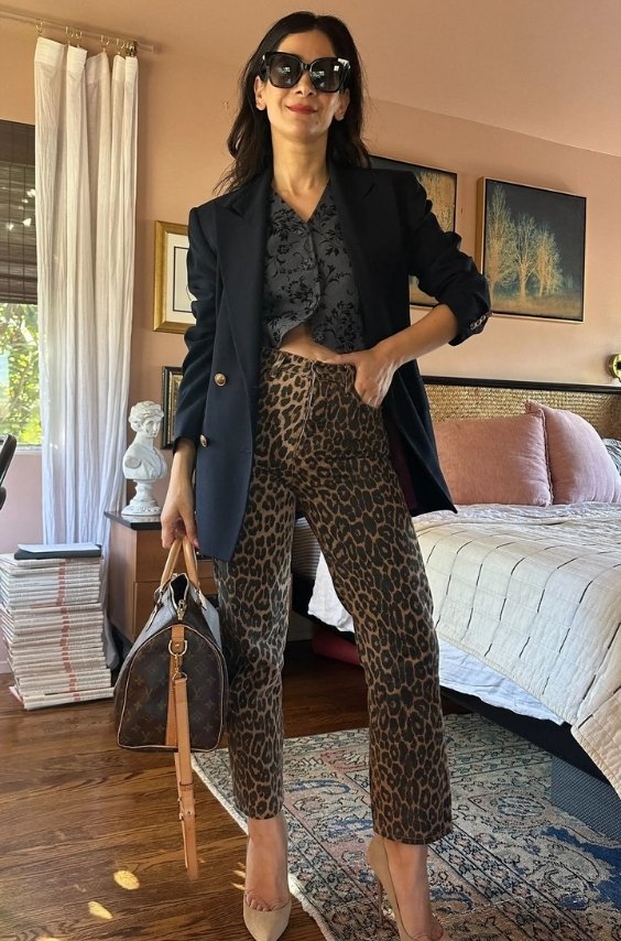 High-Waisted Leopard Pants with a Blazer
