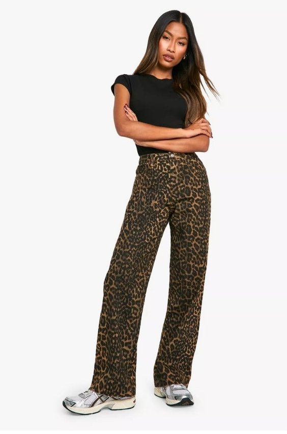 Leopard Print High-Waisted Jeans with Crop Sweater
