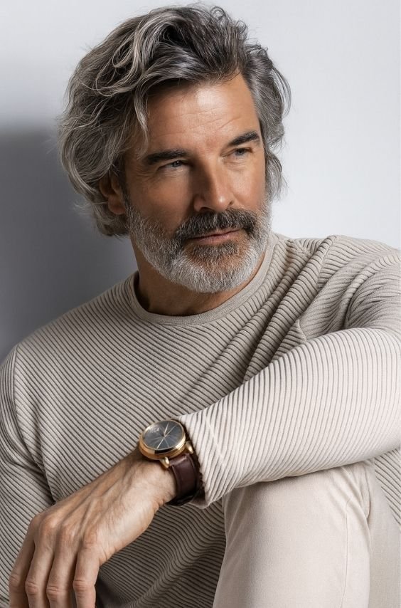 Medium-Length Messy Grey Hair