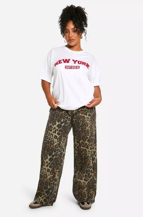 Printed Wide-Leg Denim with a Graphic Tee