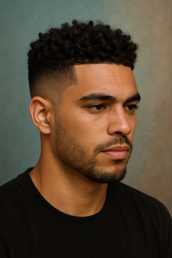 Sharp Mid Fade And Curly Textured Top