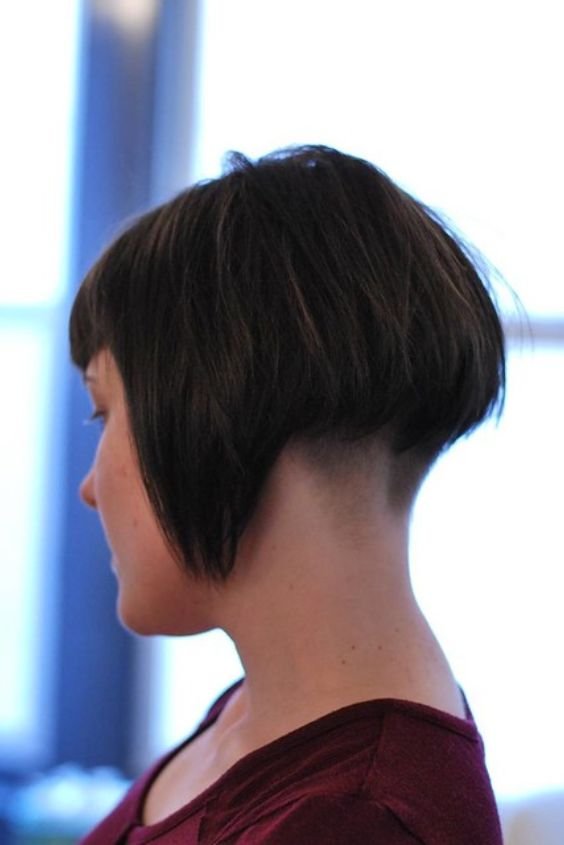 Short Brunette Retro Shingle Bob With Shaved Nape