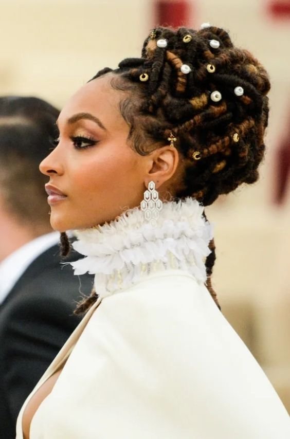 Short Loc Updo with Accessories