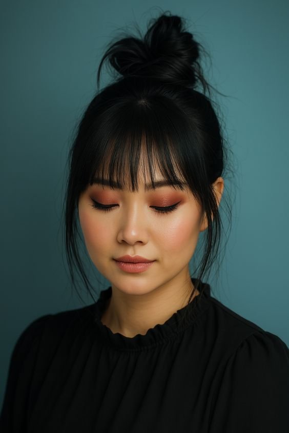 Weave Bun & Face-Framing Bangs