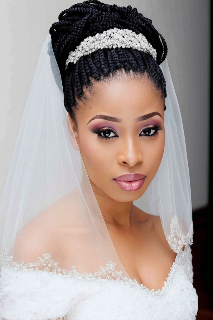 Afro Puffs with Bridal Veil