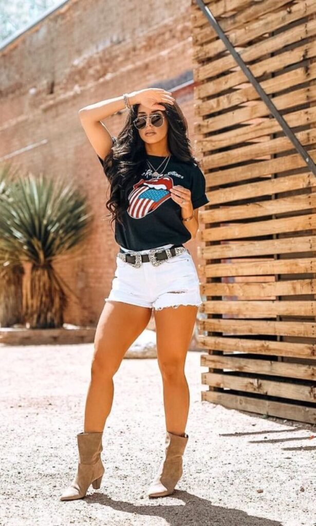 Band Tee + High-Waisted Shorts