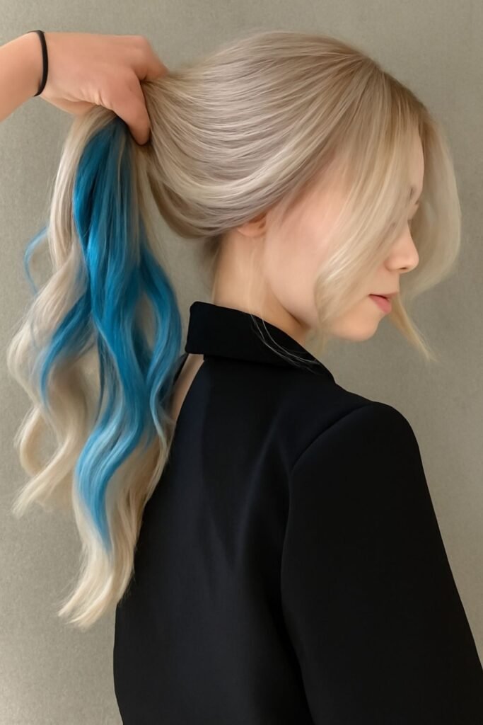 Blue Smoke Underlayer on Ash Blonde Hair (2)