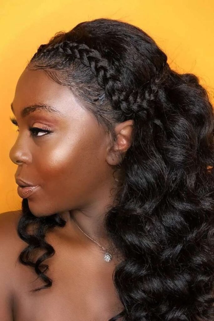 Braided Crown with Curly Ponytail