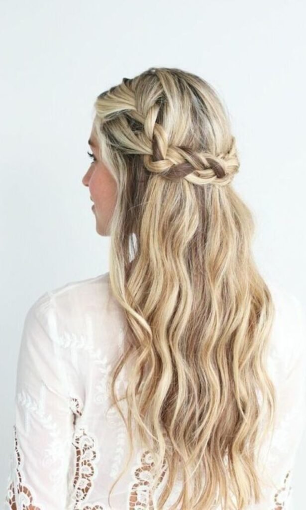 Braided Crown with Loose Curls