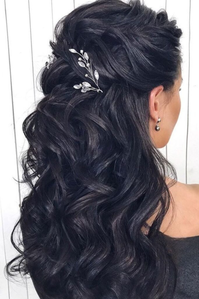 Curly Half-Up with Floral Pins (1)