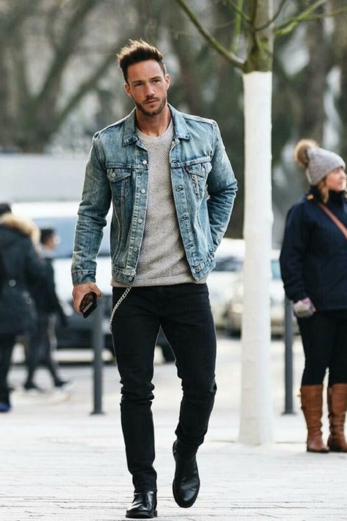 Denim Jacket and Black Jeans Combo