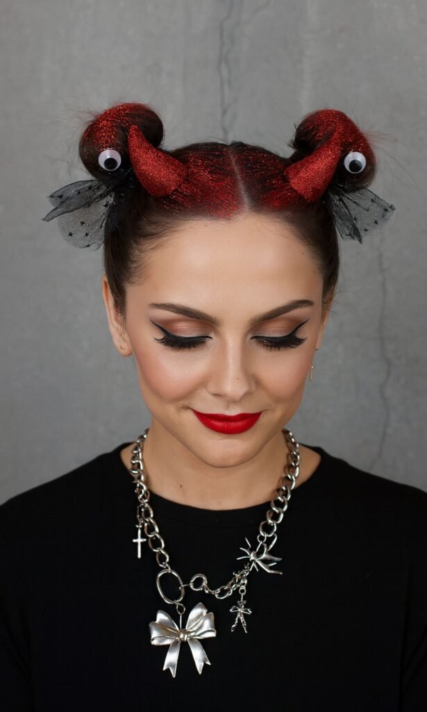 Devil Horn Buns with Red Glitter Spray
