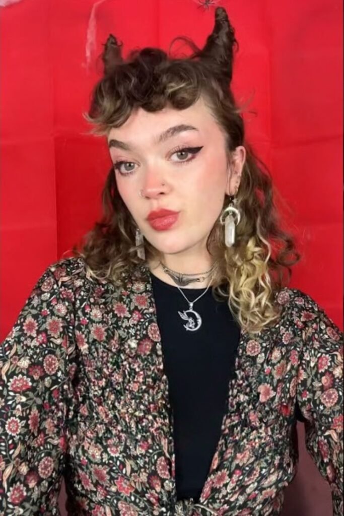 Devil Horns with Curly Bangs