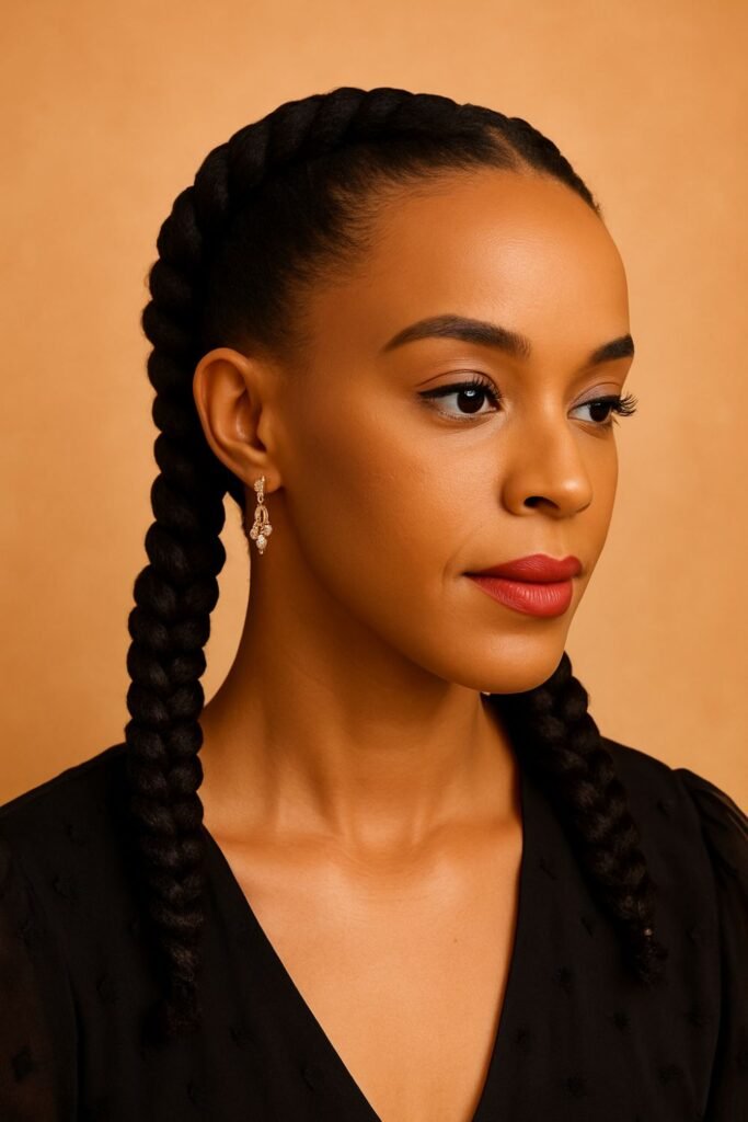 Flat Twist Pigtails with Smooth Parts