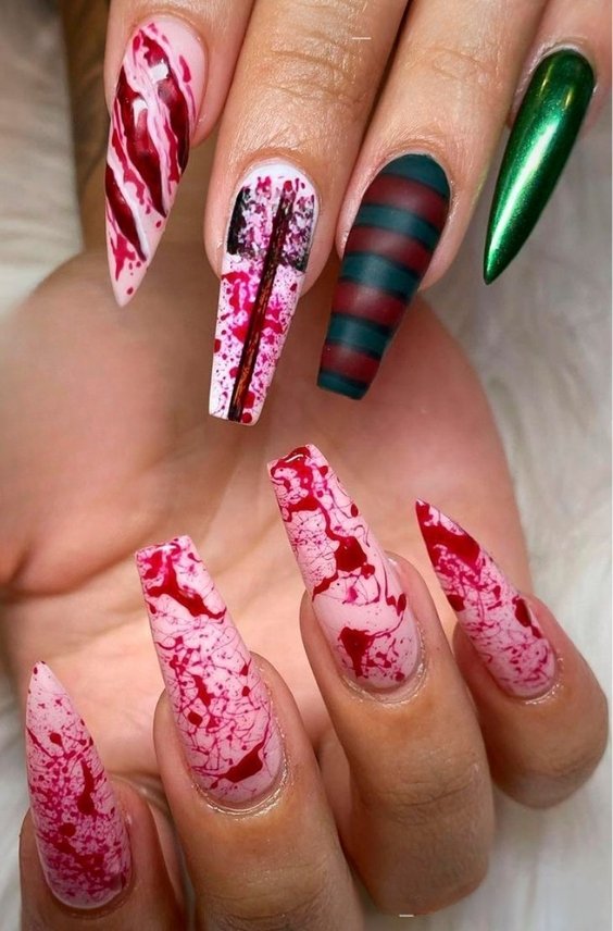 Freddy Krueger Inspired Nails