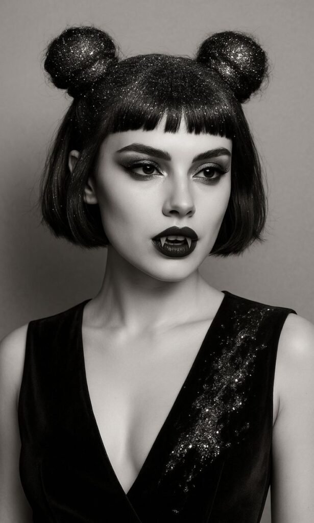 Glitter Space Buns on a Short Bob