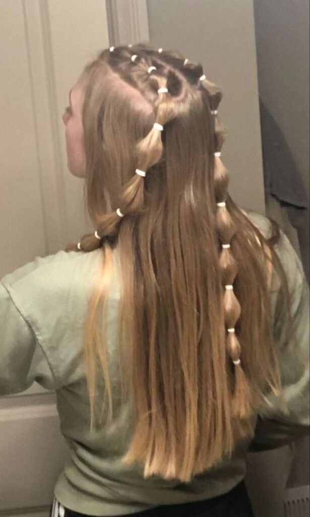 Half-Up, Half-Down Mini Pigtail Bubble Braids