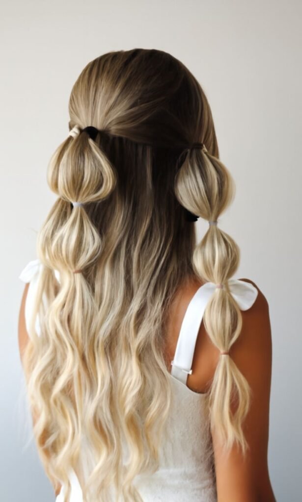 Half-Up Pigtail Bubble Braids