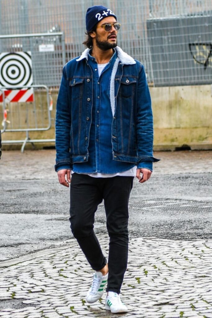 Hipster Style with Beanie, Denim Shirt, and Skinny Jeans