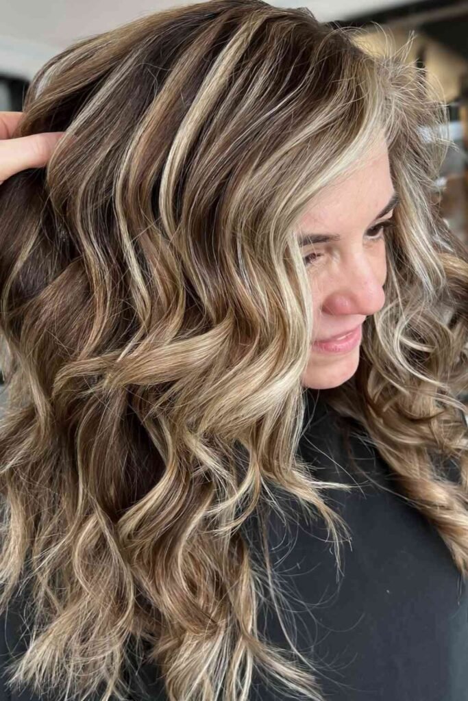 Latte Brown Hair Color with Blonde Dimension