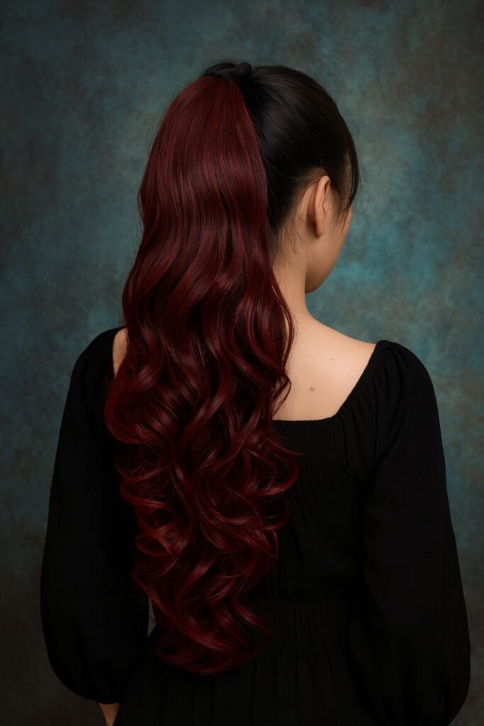 Long Curly Ponytail with Blood Drip Clips