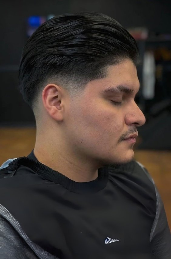 Low Fade with Slick Side Part