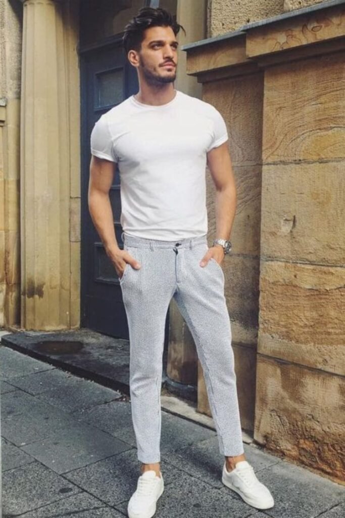 Minimalist Style with Plain T-Shirt and Sweatpants