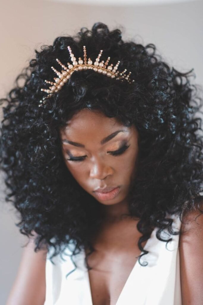 Natural Curls with a Bridal Tiara