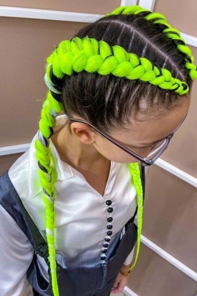 Neon Green Fishtail Braids