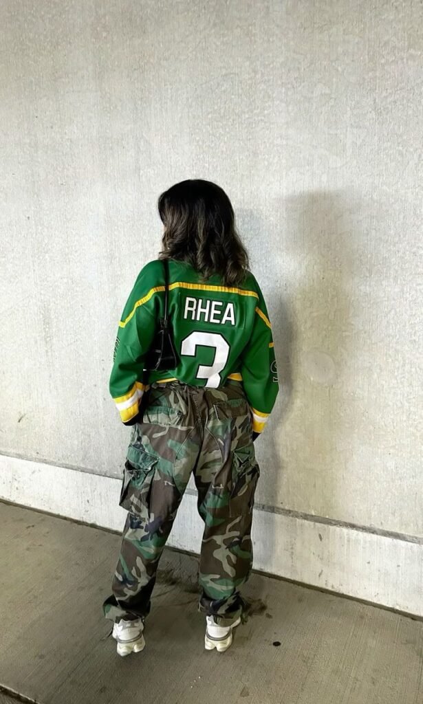 Oversized Hockey Jersey + Camo Pants
