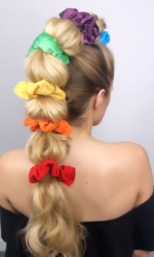 Pigtail Bubble Braids with Scrunchies