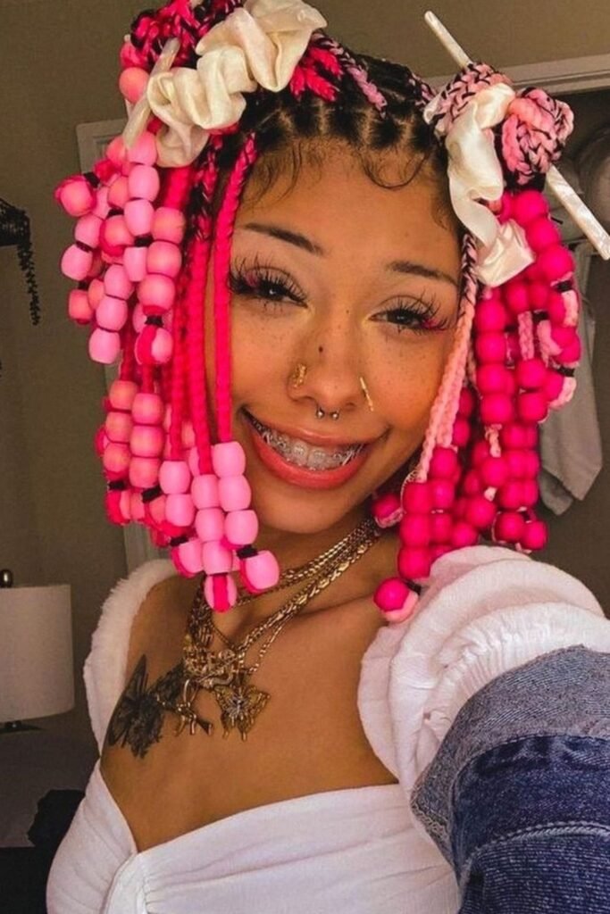 Pink Skull Beaded Braids