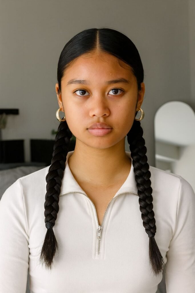 Slick Middle-Parted Braid Tails