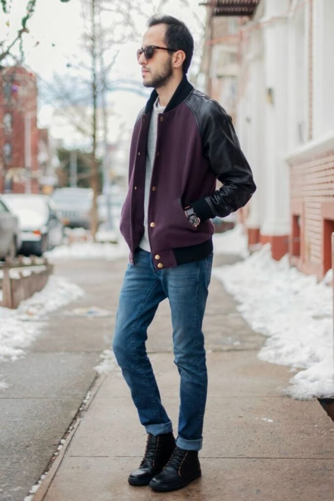 Varsity Jacket and Dark Jeans