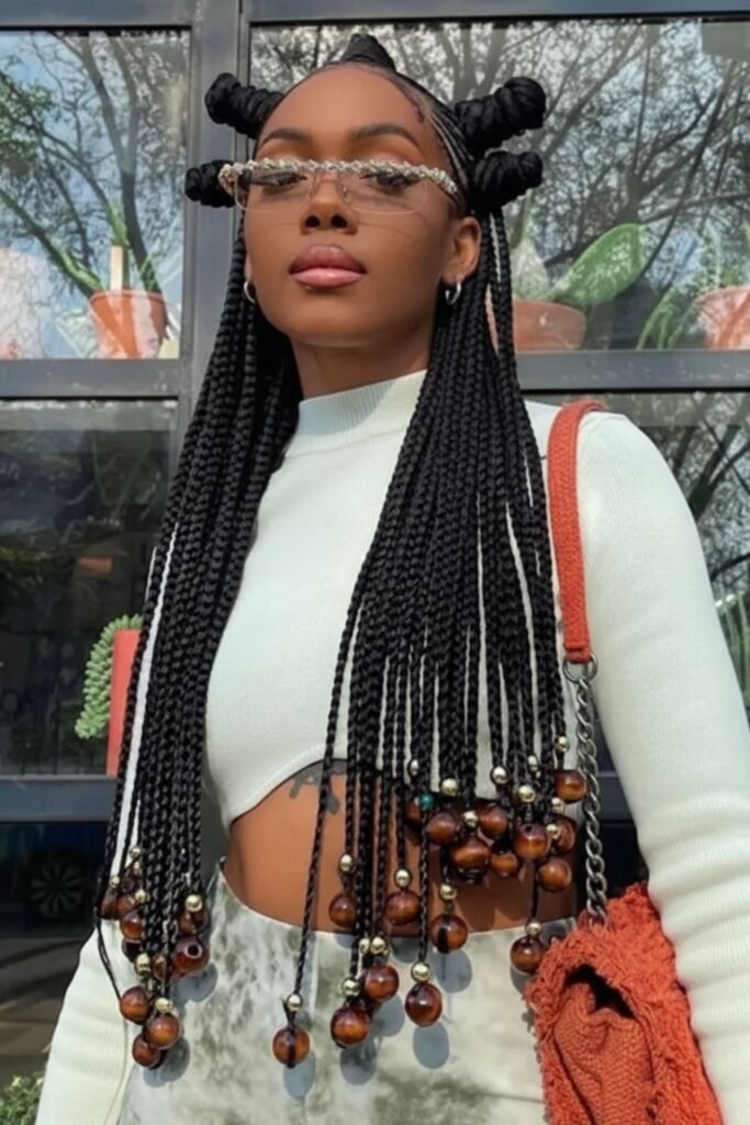 Bantu Knots With Braided Crown