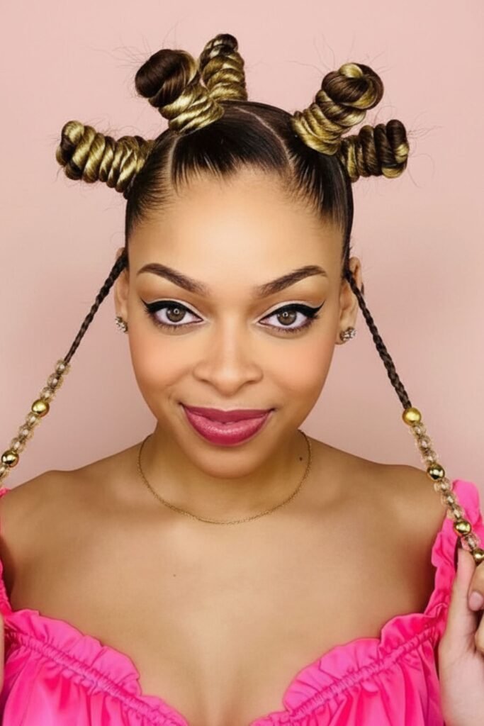 Bantu Knots With Glitter Highlights