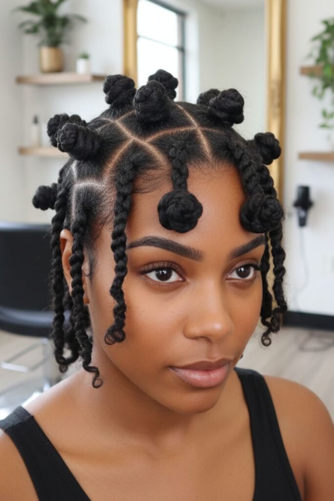Bantu Knots With Twisted Bangs