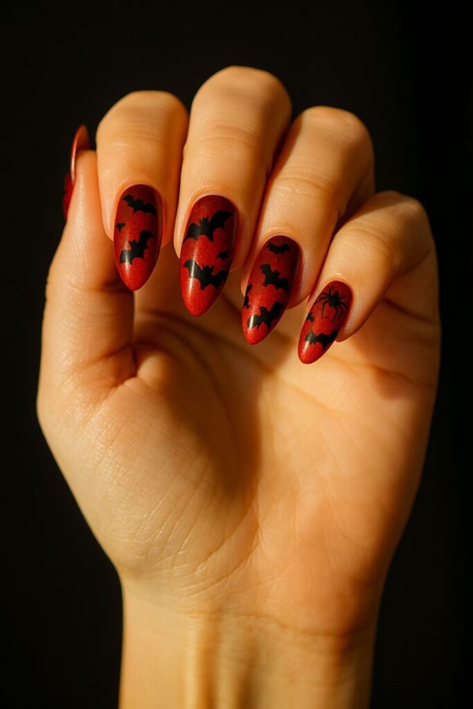 Bat Silhouettes On Red