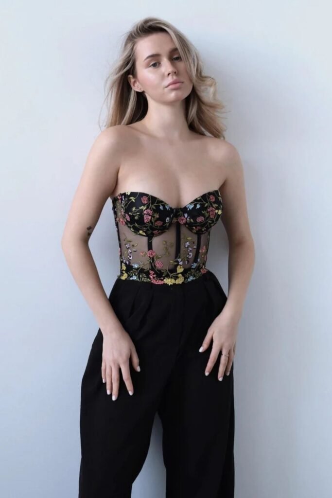 Black Flower Corset Top