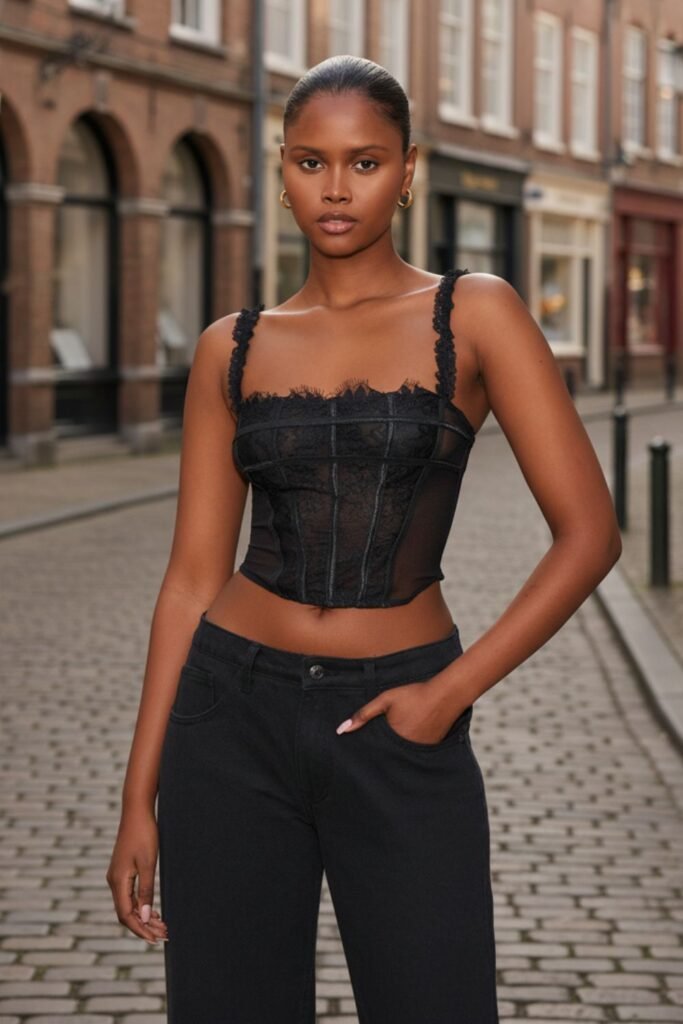 Black Mesh Corset Top