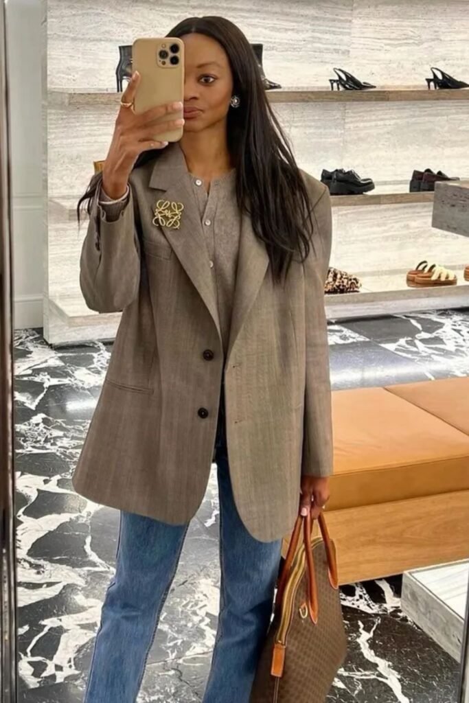 Blazer + Cardigan + Blue Jeans