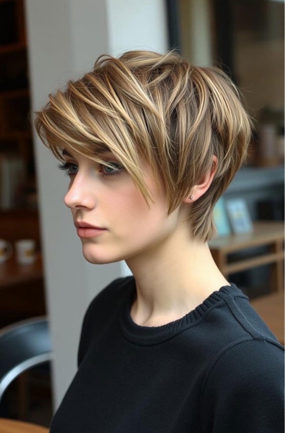 Brown Layered Elegance Pixie