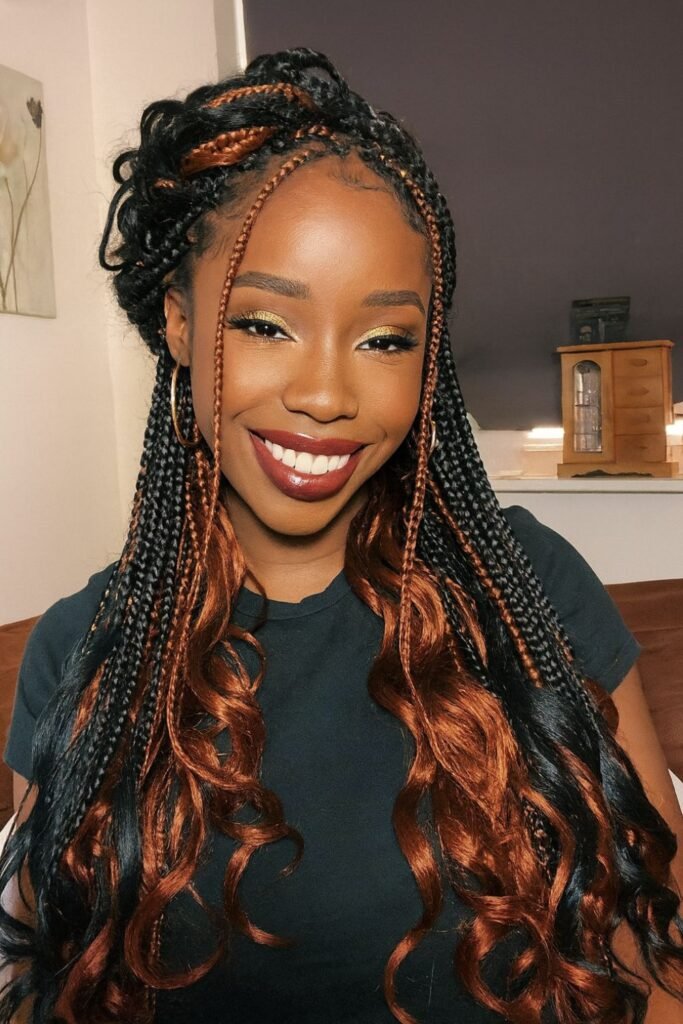 Brown Peekaboo Braids with Curls