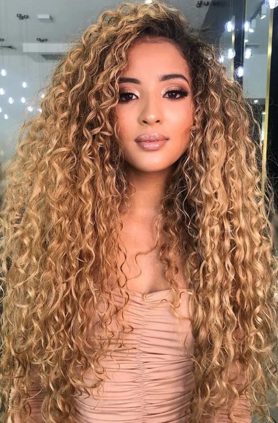 Caramel Honey Blonde Hair with Soft Curls