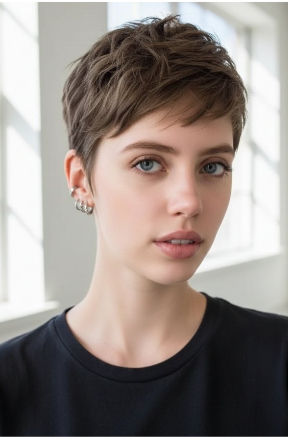 Cool Brown Pixie Cut